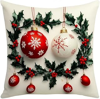Christmas Throw Pillow Cover, 17.5"x17.5" Linen Xmas Dull & Branch Cushion Cover Decorative Square Pillowcase with Hidden Zipper for Living Room Sofa Bedroom (Style 5)