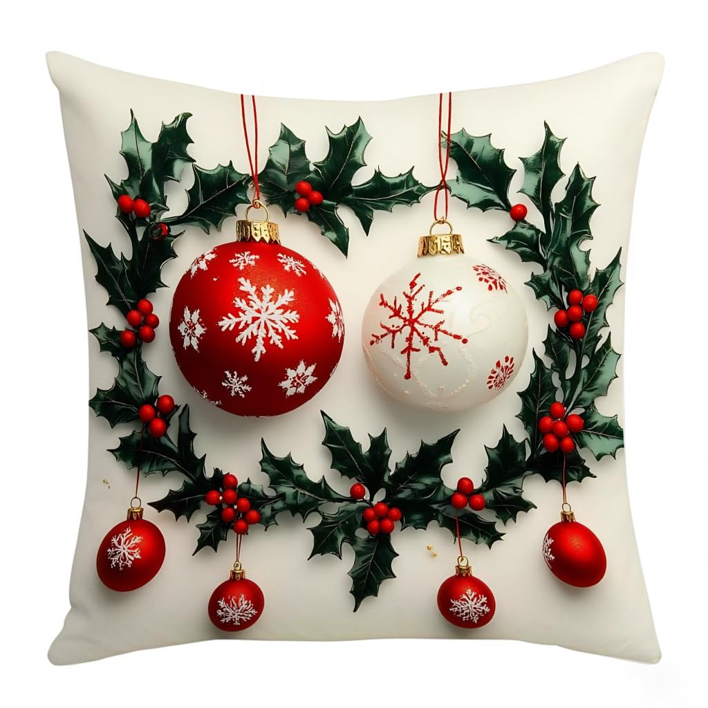 Christmas Throw Pillow Cover, 17.5"x17.5" Linen Xmas Dull & Branch Cushion Cover