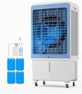 VEVOR Evaporative Air Cooler, Portable Cooling Fan, 12H Timer, 4 Ice Boxes | 4129 CFM with 12.7 Gallon Water Tank Swamp Cooler, With Remote Control, Quiet Operation, For Outdoor Indoor Use