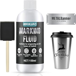 WANJAO 150ML Marking Spray, Enhance Metal Carving Effect | Permanent Metallic Marking Spray with a Sponge Brush Water-Based Milky White Formula Easy to Wash Low Odor Quick-Drying Come
