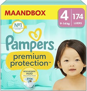 Pampers Baby Nappies Size 4 (9-14 kg) Premium Protection, Maxi, Monthly Box, Best Comfort and Protection for Sensitive Skin, Pack of 174