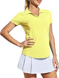 MIER Womens Golf Shirts - V Neck UPF 50+ Dry Fit Tennis Polo