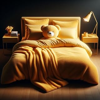 Comfort Collections Super Soft Fleece Bedding Set Teddy Bear Duvet Cover Warm Winter Quilt Cover With Pillow Cases King Size Ochre Approx 230cm x 220cm