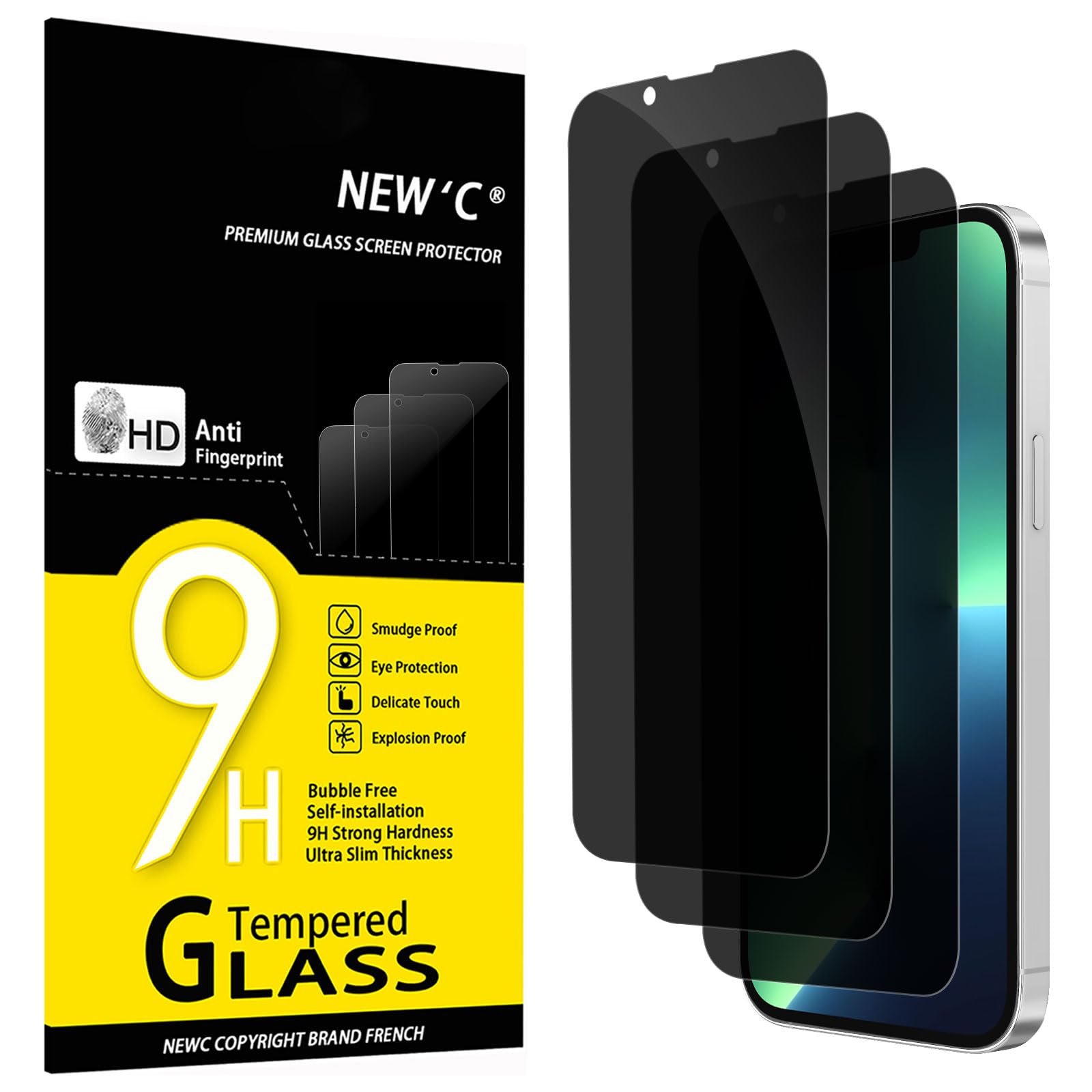 NEW'C 3 Pieces, Privacy Screen Protector for iPhone 14 Plus, iPhone 13 Pro Max (