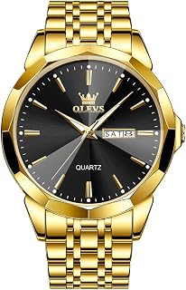 OLEVS Men's Watch Minimalism Business Dress Analogue Quartz Stainless Steel Waterproof Luminous Classic Date Easy Read Luxury Casual Men's Wrist Watch, Black Gold Watch for Men,