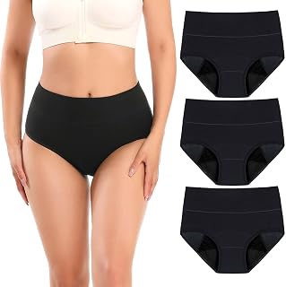 Molasus Incontinence Underwear for Women High Waist Period Leakproof Cotton Underwear Heavy Flow Menstrual Protective Panties Bladder Control Briefs 3 Pack,Black,Medium