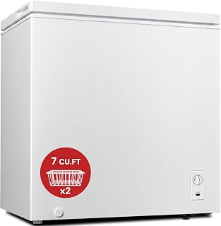 Uthfy Chest Freezer, 7 Cu.ft Deep Freezer with Interior LED Light,2 Removable Baskets, 7 Level Adjustable Temperature for Home/Kitchen/Garage/Bar