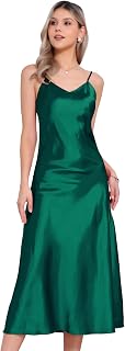 Allegra K Satin Long Dresses for Women Spaghetti Strap Silky Maxi Dress