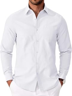 Coofandy Camisa Oxford Casual Manga Larga para Hombre con Bolsillo