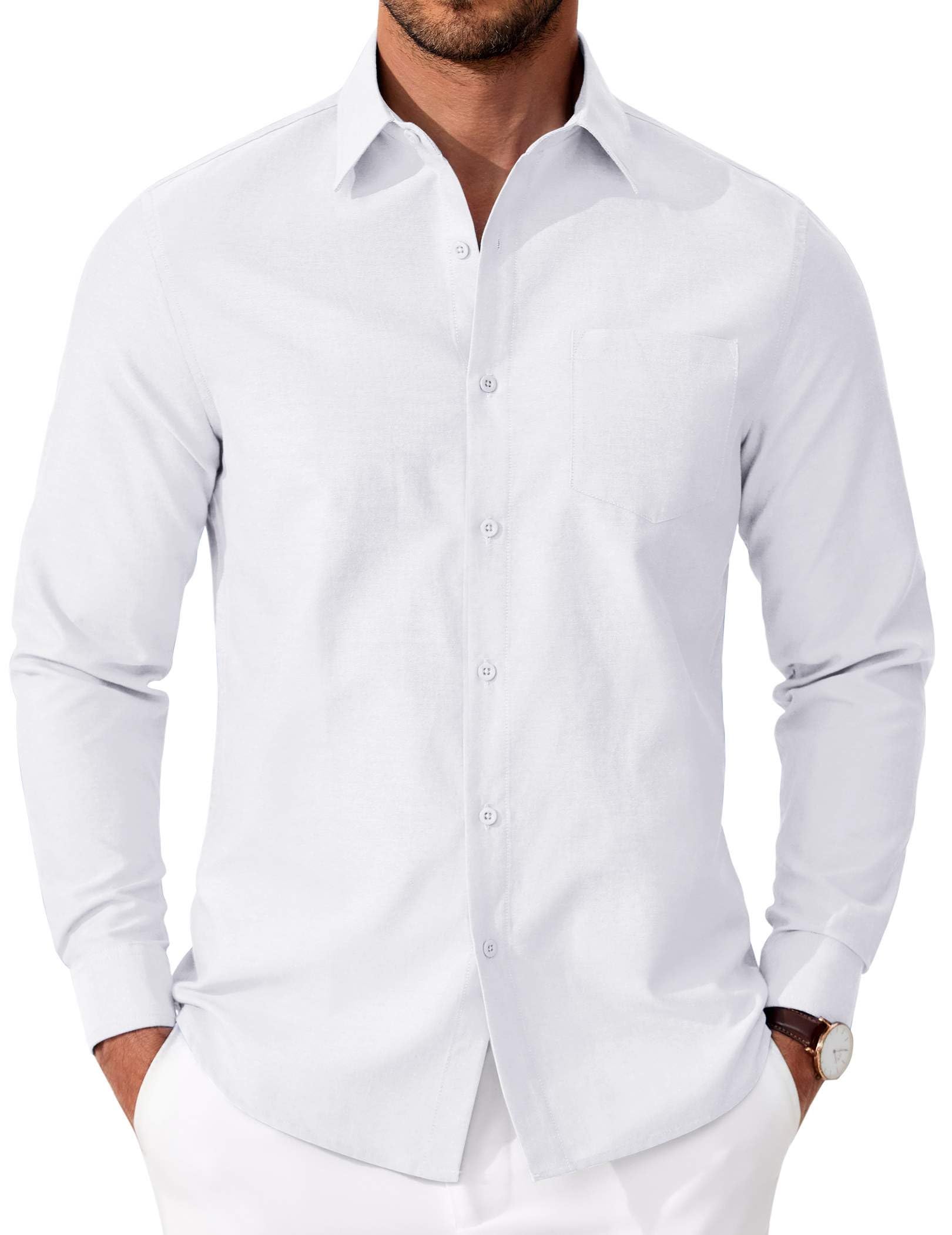 Coofandy Camisa Oxford Casual Manga Larga para Hombre con Bolsillo