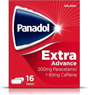 Panadol Extra Advance Painkillers, 500mg Paracetamol Tablets with 65mg Caffeine, Pain Relief for Migraines, Headaches, Backache, Joint Pain, Period Pain and Toothache, Pack of 16.