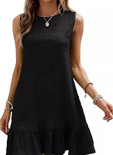 Generic Women's Casual Summer Yellow Knee-Length Sleeveless Crew Neck Dress - Large