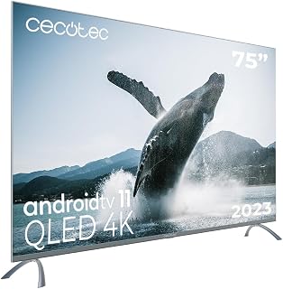 Cecotec Televisore QLED 75" Smart TV Serie V3+ VQU30075+S, 4K UHD, Android TV 11, Frameless, Assistente vocale Google e Chromecast, Dolby Vision & Atmos, HDR10, HBBTV, 2023.