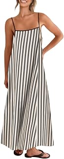 Shy Velvet 2024 Women Summer Linen Contrast Spaghetti Strap Sleeveless Casual Party Beach Maxi Dress