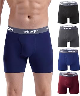 wirarpa Men's Cotton Boxer Shorts Elastic Comfortable Open Fly without Tag, Pack of 4