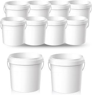 10 Pack Plastic Bucket for Painting, 2 Quart Paint Cans with Lid and Handle, 1/2 Gallon Paint Containers Small Plastic Paint Water Pail All Purpose for Art Crafts Projects Garage Organization (White)