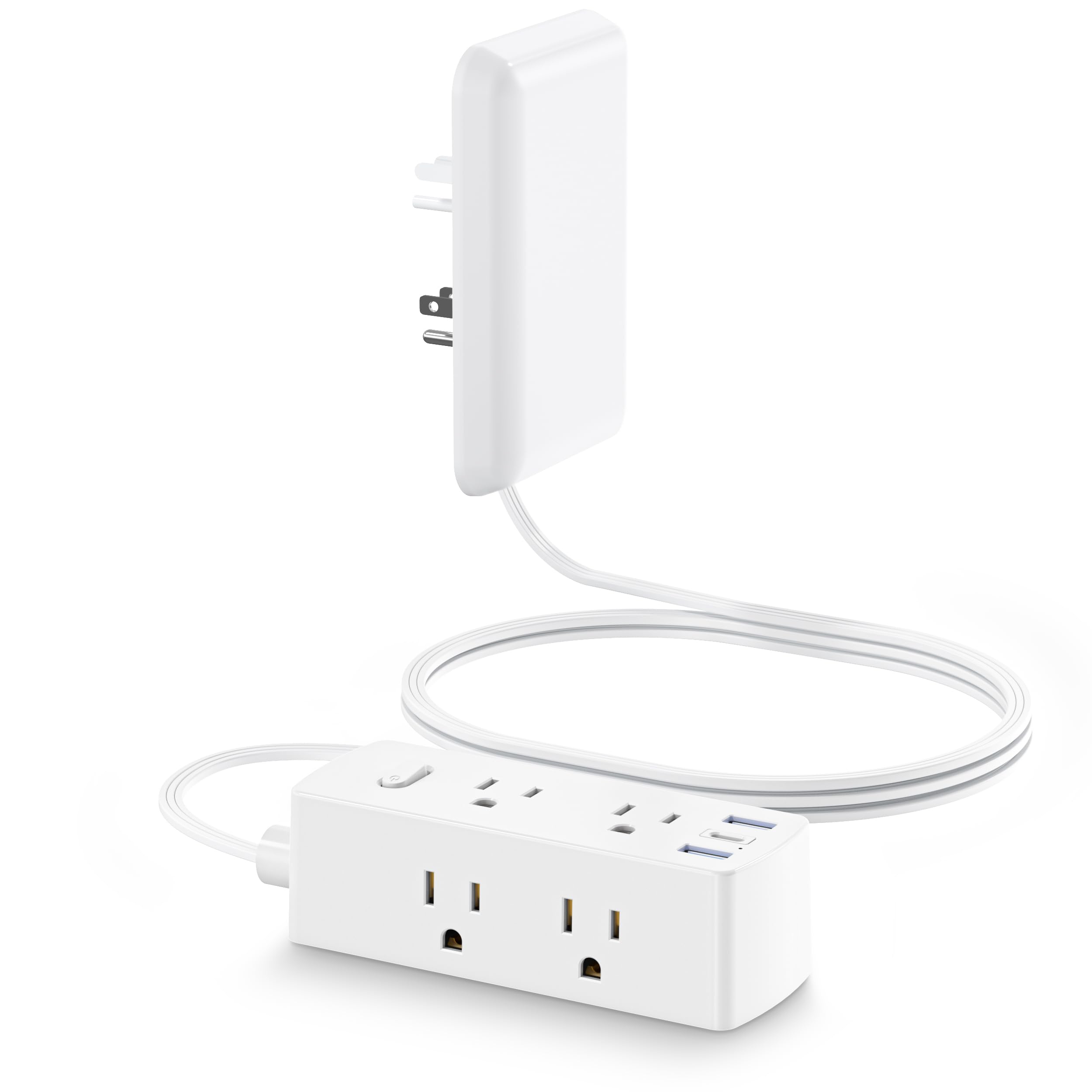 Olcorife Flat Extension Cord with Outlet Cover, Flat Plug Power Strip with 6 Out