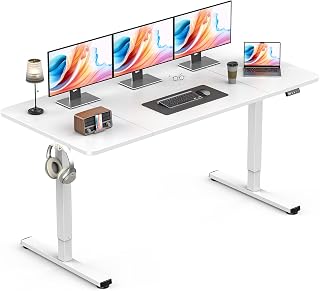 Standing Desk, Height Adjustable Electric Stand up Desk, 63 x 24 Inches Sit Stand Home Office Desk with Splice Board, White Top & Black Frame