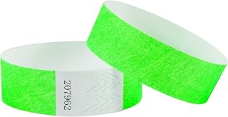L LIKED 500pcs Fluorescent Green Paper Wristbands for Events, Waterproof | Lightweight Numbered Wrist Bands Armbands Bracelets for Festivals Concert Party