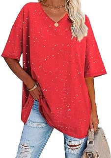 Plus Size Women's New Spring & Summer Shimmering Solid Color V-Neck Comfortable Short Sleeve T-Shirt Blouse Top
