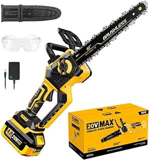 10 Inch Cordless Chainsaw for DEWALT 20V MAX Battery, 1000W Brushless Handheld Chainsaw with 4.0Ah Battery, Battery Powered Electric Chain Saw for Wood Cutting, Battery & Charger Included