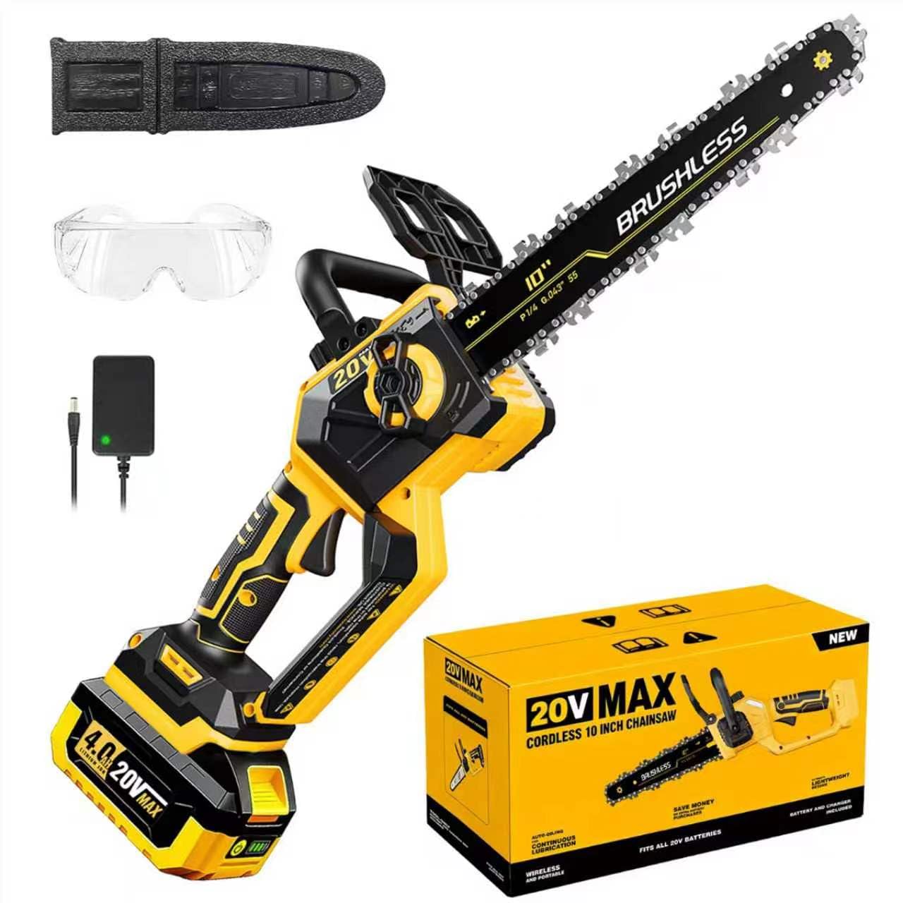 10 Inch Cordless Chainsaw for DEWALT 20V MAX Battery, 1000W Brushless Handheld C