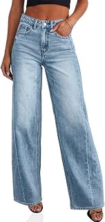 Cicy Bell Womens Wide Leg Jeans High Waisted Boyfriends Baggy Stretchy Denim Pants with Pockets