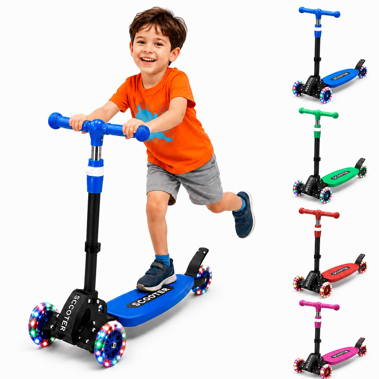 CALCHELE Kids Kick Scooter, Kick Scooter for Kids 2-7 Age, Light up 3 Wheels Kic