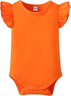 LYSMuch Baby Girls Ruffle Sleeves Bodysuit Infant Solid Color Top Jumpsuit