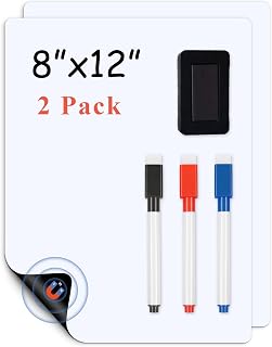 LYZZXI Magnetic Whiteboard for Fridge 2-Pack: Two Zones for Family Plans | Help Organize Grocery Lists & Kitchen Notes - 2 Small 12" x 8" Dry Erase Board Sheets for Refrigerator, Strong Magnet Backing