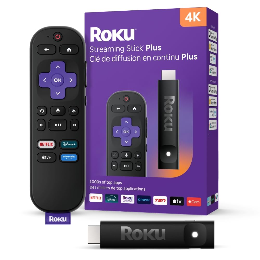 Roku® Streaming Stick™ Plus 2025 – 4K and HDR Roku Streaming Device for TV with 