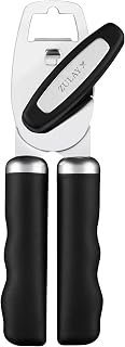 Zulay Kitchen Manual Can Opener Heavy Duty Patented Stainless Steel, Black | Premium Razor Sharp Cutting Blade, Rust Proof Oversized Easy-to-Turn Knob Soft-Touch Comfy Grip Handles and Bottle Opener
