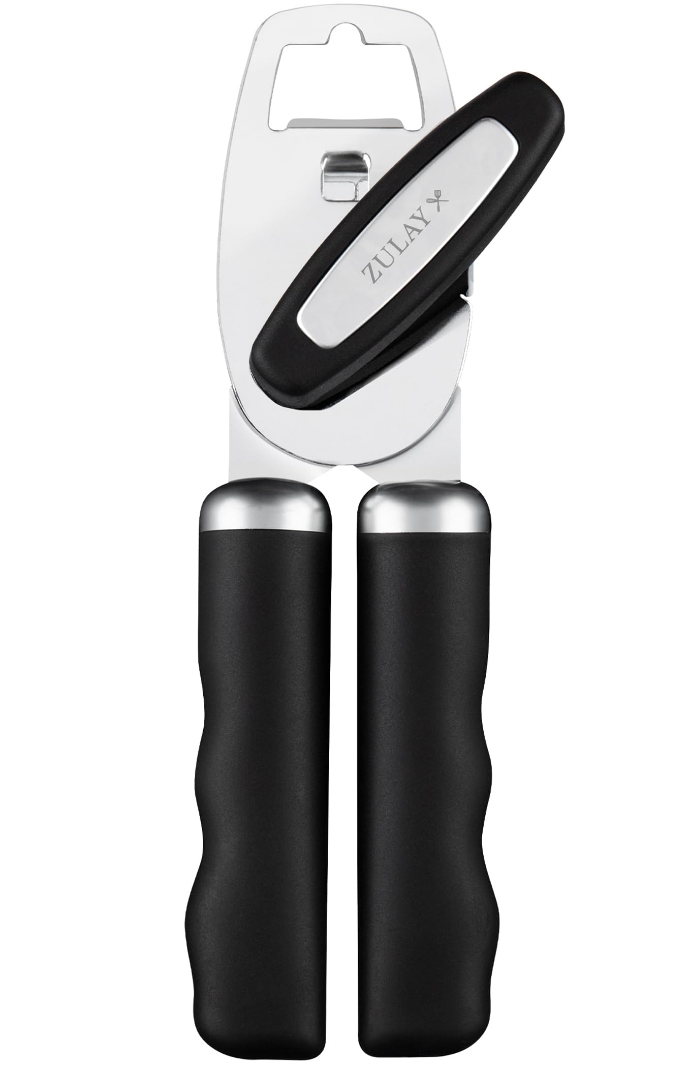 Zulay Kitchen Manual Can Opener Heavy Duty Patented Stainless Steel, Black | Pre