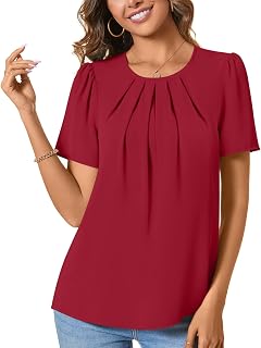 ALIGADUO Camicetta da donna estiva a pieghe con buco della serratura sul retro girocollo casual alla moda camicetta top