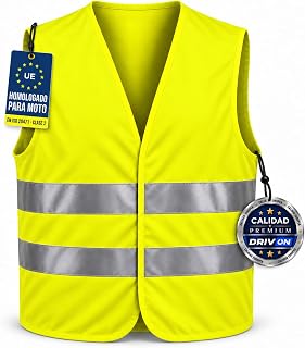 DRIVON DGT Approved Reflective Motorcycle Vest, One Size Adjustable | Car Reflective Vest and Yellow Reflective Vest High Visibility, EN ISO 20471 Class 2 TUV Certified Rheinland