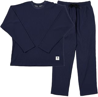 Fukuske Flow Relaxing Pajama Set, Solid Color, One Point, Long Sleeve, 10/4 Length, Top and Bottom Set, Room Wear, Waffle Material, Fukuske Men's