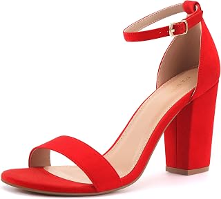 PARTY Women's Chunky Block Heels Open Toe Ankle Strap 3 Inch Heeled Sandals Comfortable for Wedding and Prom