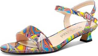 Saekcted Women Kitten Low Heel Open Toe Strappy Ankle Sandals Slingback Buckle Dress Shoes Casual Party Summer 3CM Heels