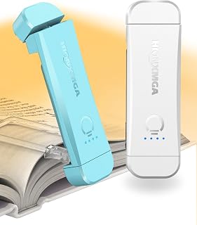 Book Reading Light,2 Pack Silent Touch Books Lamp for Reading in Bed,Rechargeable Clip on Booklight with 3 Amber Color & 7 LEDs Precise Dimming for Night Reading for Book Lovers,Kid,White+Blue