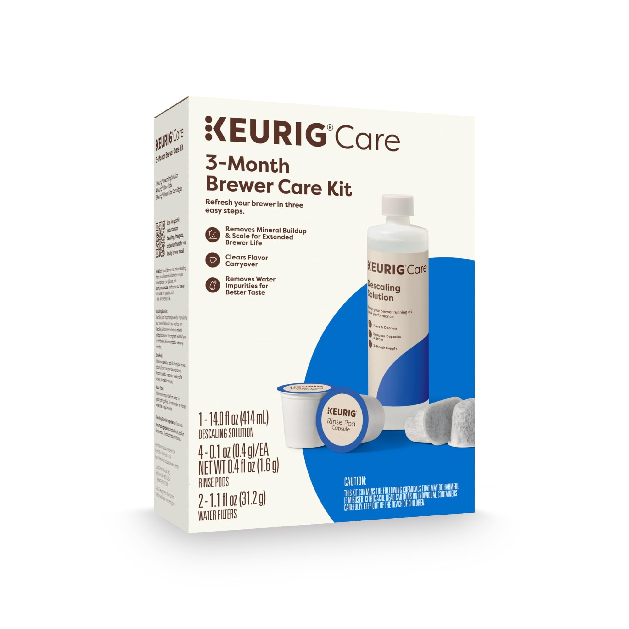Keurig 3-Month Brewer Care Maintenance Kit | Includes Descaling Solution, 2 Wate