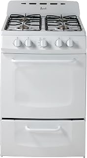 Avanti Gas Range Oven, Compact Freestanding Design, 2.6-Cu.Ft. Capacity 4 Sealed Burners with Electronic Ignition, Includes Broiler Storage Drawer and Accessories, 24-Inch, White