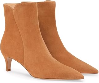 Coutgo Botines de tacón bajo para mujer, punta puntiaguda, con cremallera