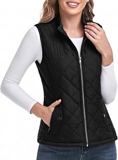 LONGKING Women's Outwear Quilted Gilet, NEW Upgraded Women's Outwear Vest With One Inner Pocket - Stand Collar Lightweight Zip Quilted Vest for Women