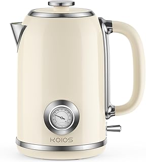 Electric Kettle 1.8L with Temperature Gauge, 1500W Fast Boiling Electric Tea Kettle, 100% Stainless Steel Retro-Style Hot Water Kettle Electric - Glowing LED Light, Auto Shut-Off & Boil-Dry Protection