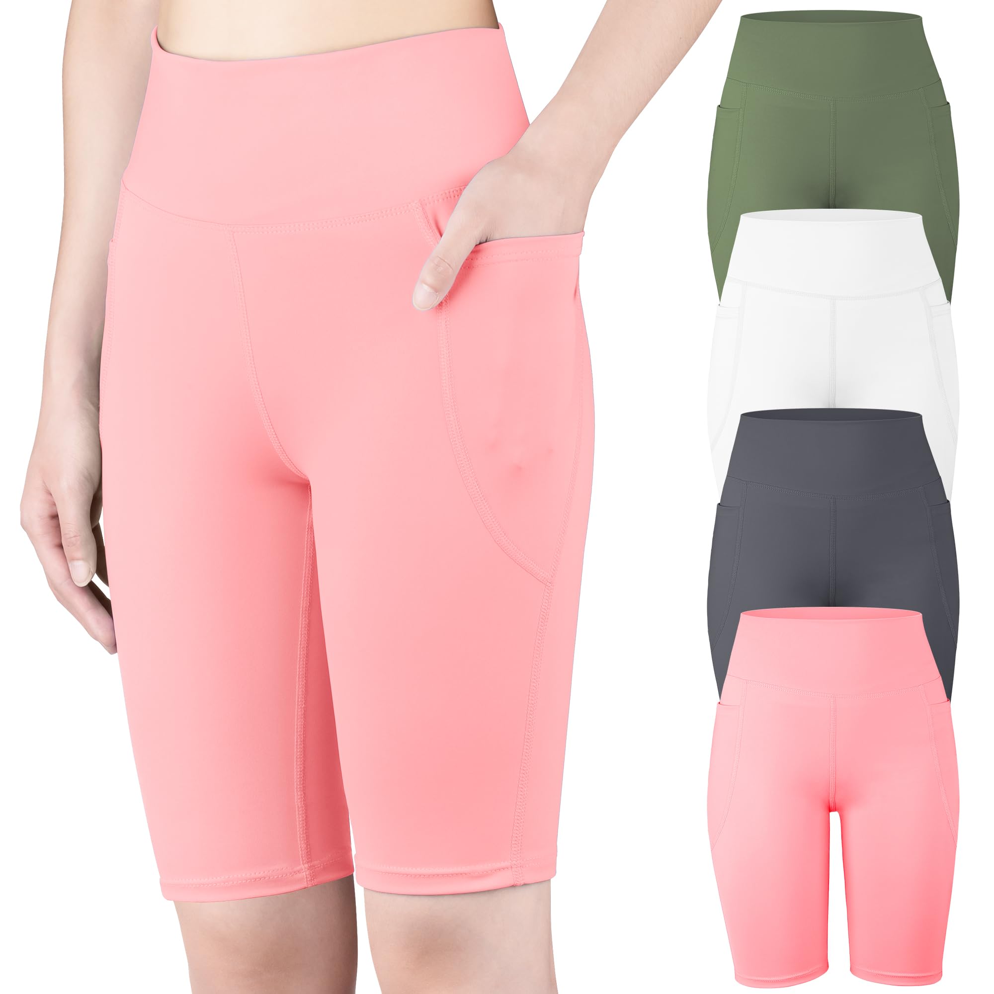 BIG ELEPHANT 4-Pack Girls Bike Shorts, High Waisted Athletic Shorts