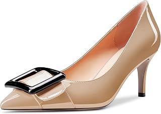 CASTAMERE Women's Needle Mid Heel Closed Toe Pointed Toe Pumps Slip-on Dress Cute Shoes 6.5 CM Heels