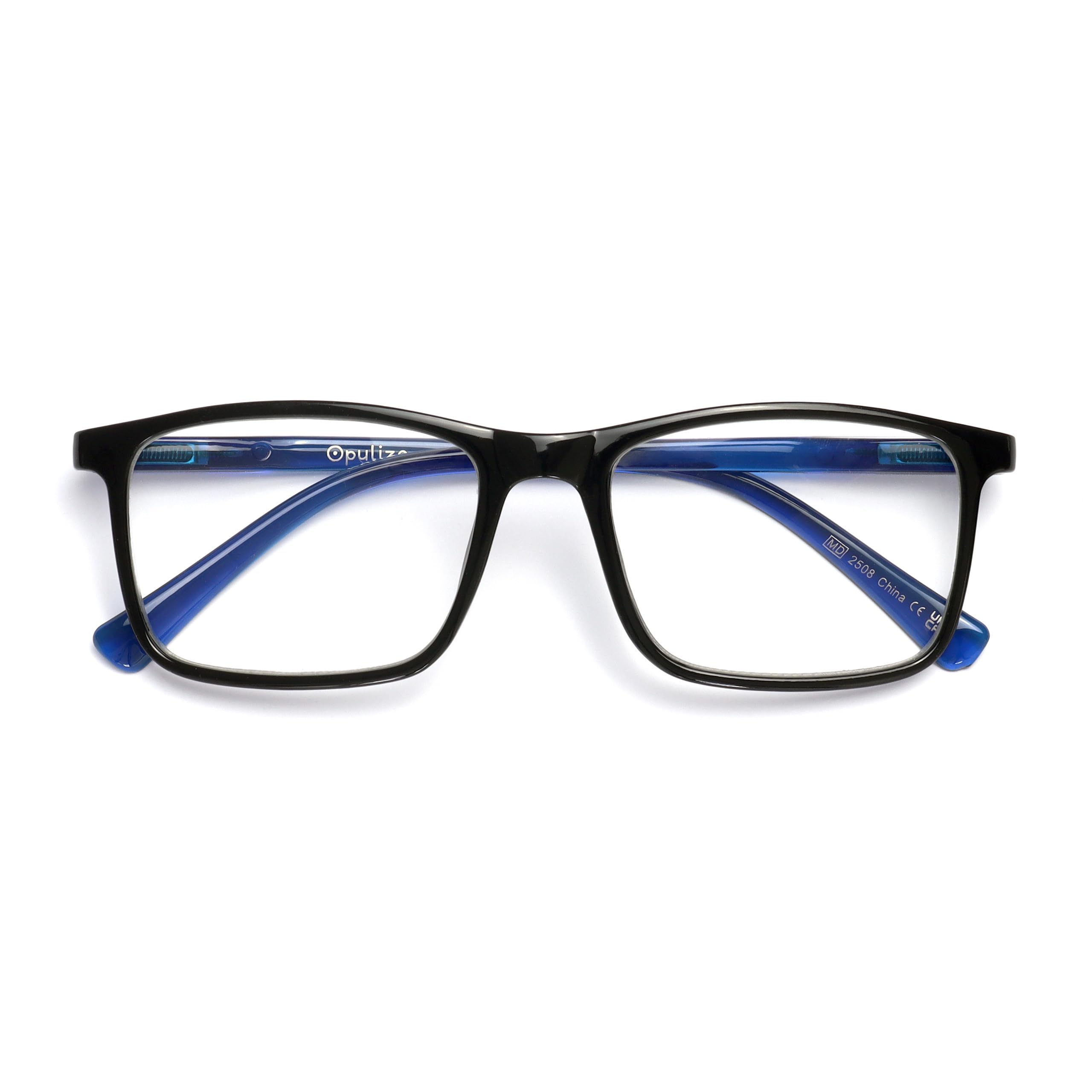 OPULIZE Ink Reading Glasses Large Rectangular Frame Spring Hinges Scratch-Resist