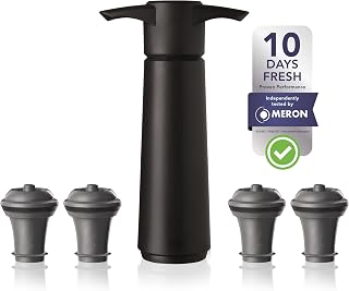 Vacu Vin Original Wine Pump - 4 Vacuum Wine Stoppers - Wine Saver - Black | 4 BPA-free wine bottle stoppers, wine vacuum pump, airtight seal, reusable, up to 10 days freshness, no batteries