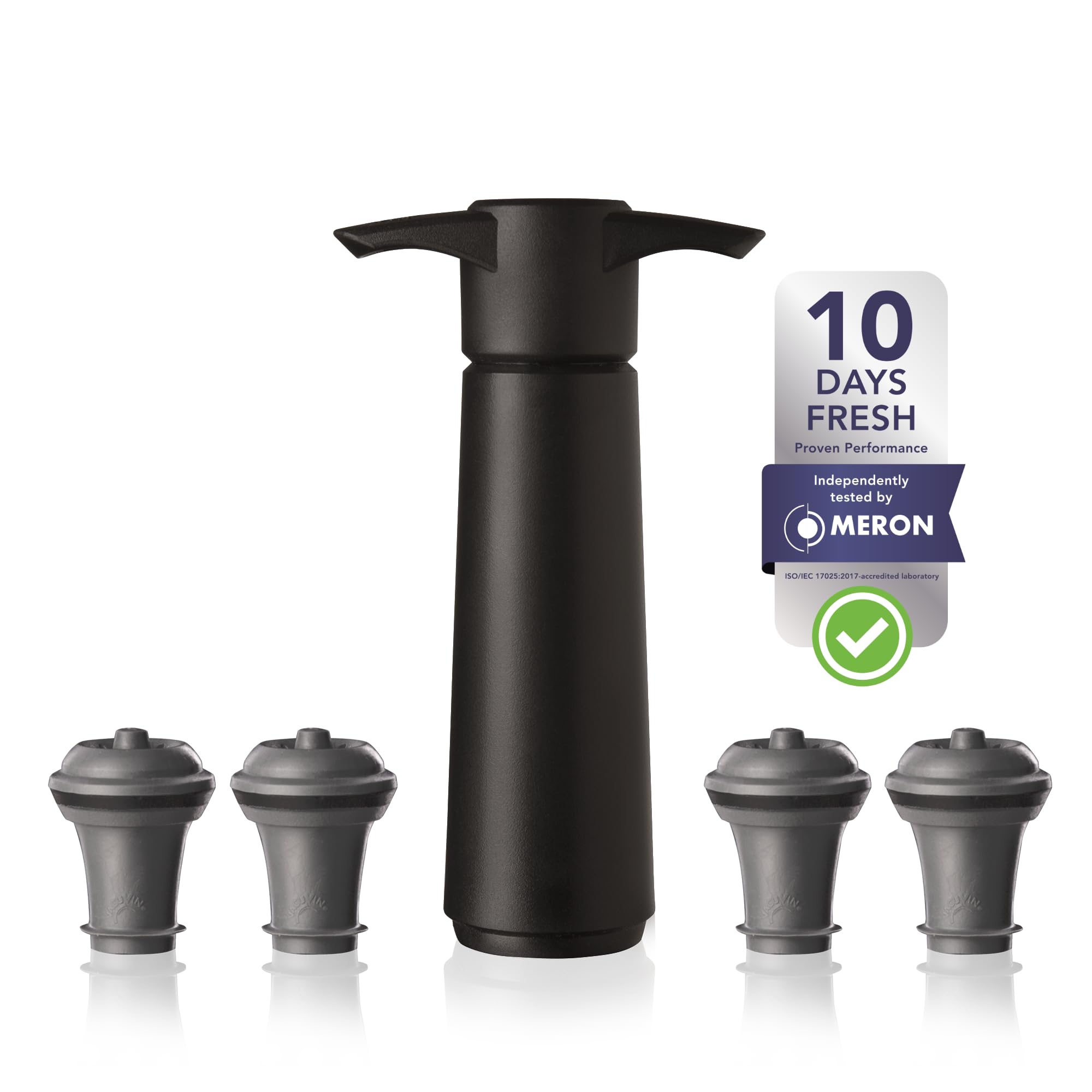 Vacu Vin Original Wine Pump - 4 Vacuum Wine Stoppers - Wine Saver - Black | 4 BP