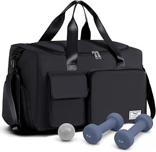 FIORETTO Gym Bag Womens, Sports Bag with Shoe Compartment, Black | Large Capacity, Wet Pocket, Water-resistant, Luggage Sleeve, Removable Strap, Ideal for Swimming, Travel or as a Hospital Bag